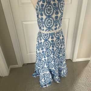 Elegant Blue and White Patterned Dress